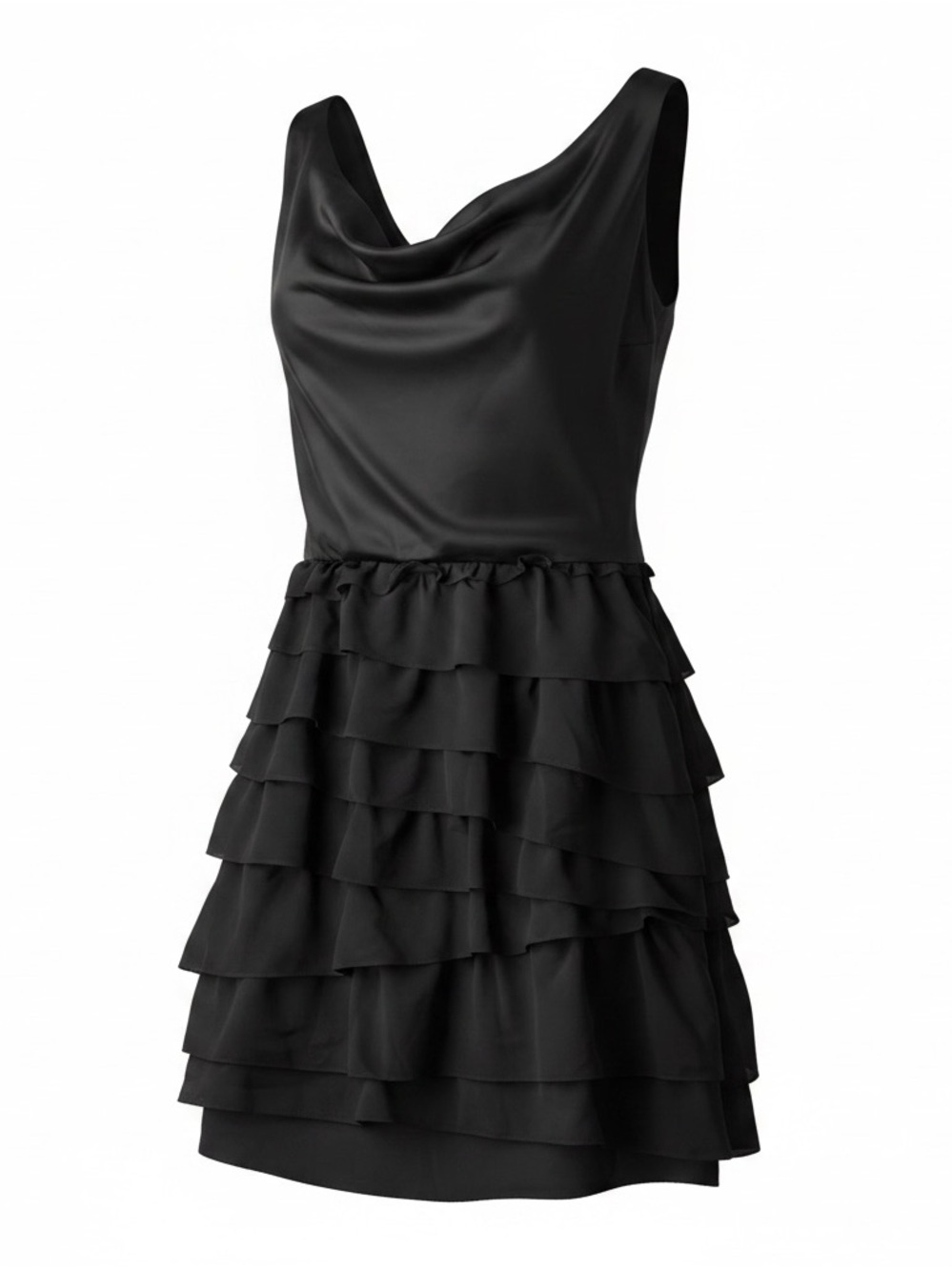 Central Park West Black Cowl Neck Ruffle Dress